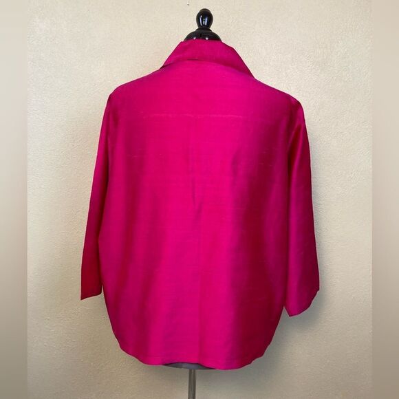 Italian pure silk 3/4 sleeve elegant boxy jacket w/pockets, shell buttons - Picture 2 of 13